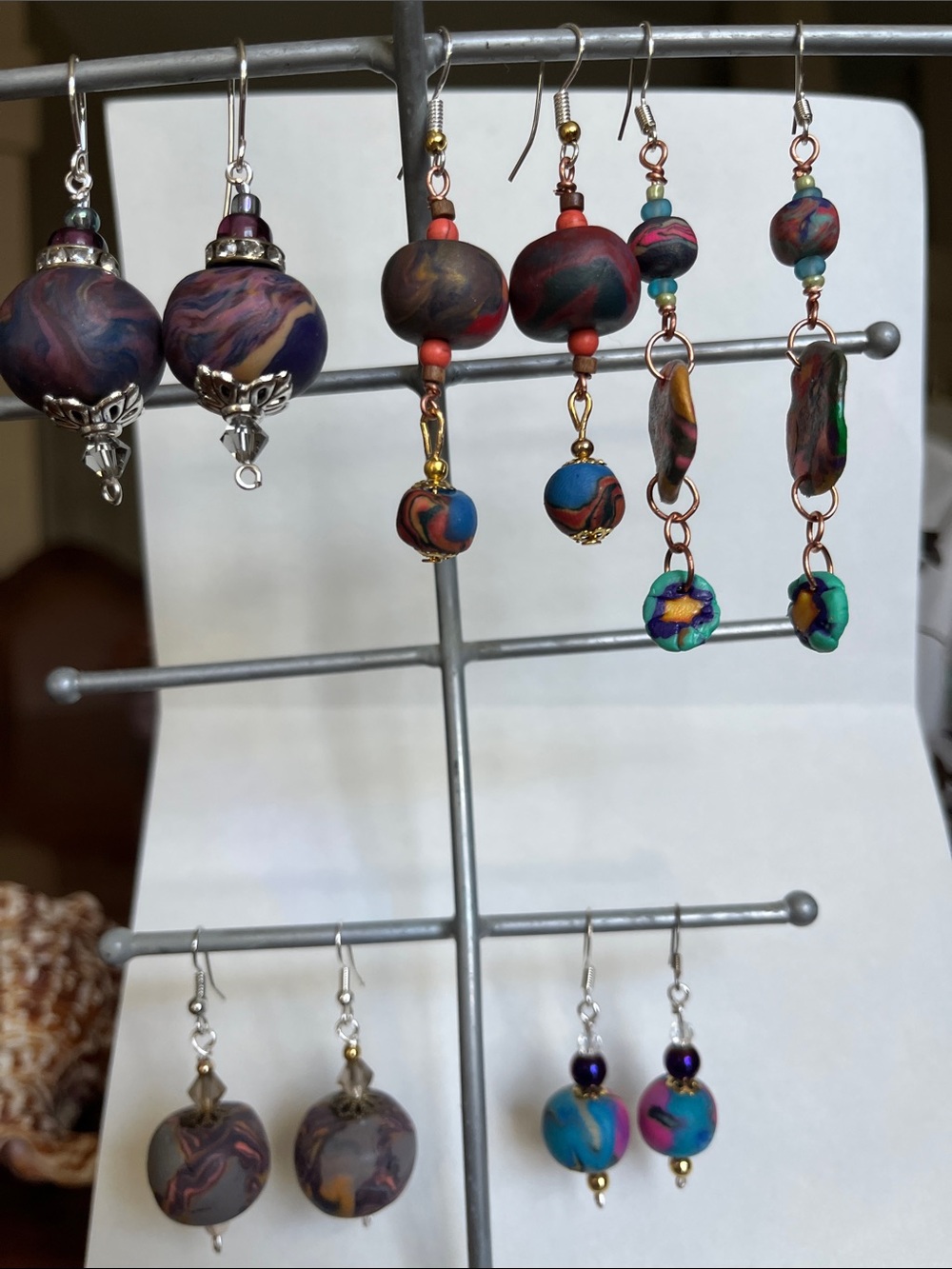 Artisan Multicolor Polymer Clay Dangle Earrings - Vibrant Swirl Design